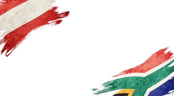 하얀 배경에 있는 오스트리아와 남아프리카 공화국의 국기 — 스톡 사진